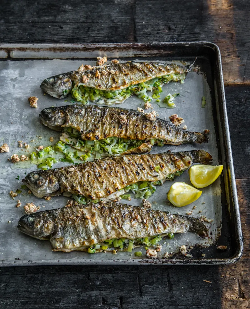 10. Smoked Herb Butter Stuffed Sea Bass Whole