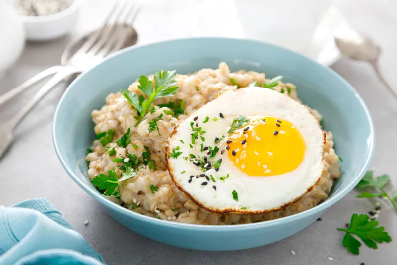 18. Savory Oatmeal with a Fried Egg and Hot Sauce