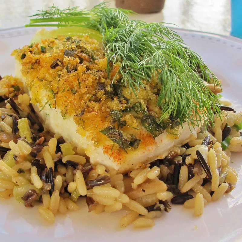 2 Herb Crusted Baked Halibut