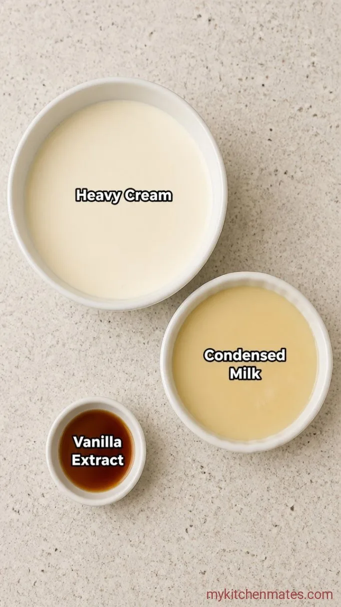 3-Ingredient No-Churn Vanilla Ice Cream Ingredients