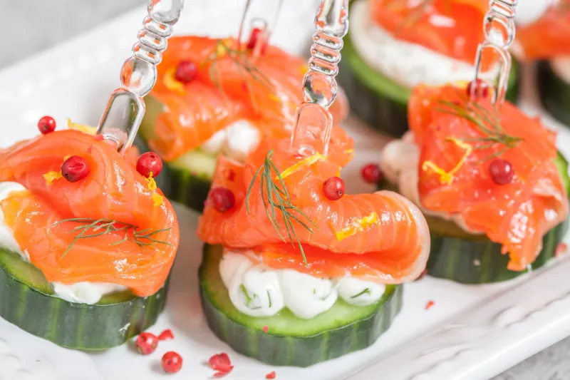 4. Cucumber Rounds with Smoked Salmon and Cream Cheese