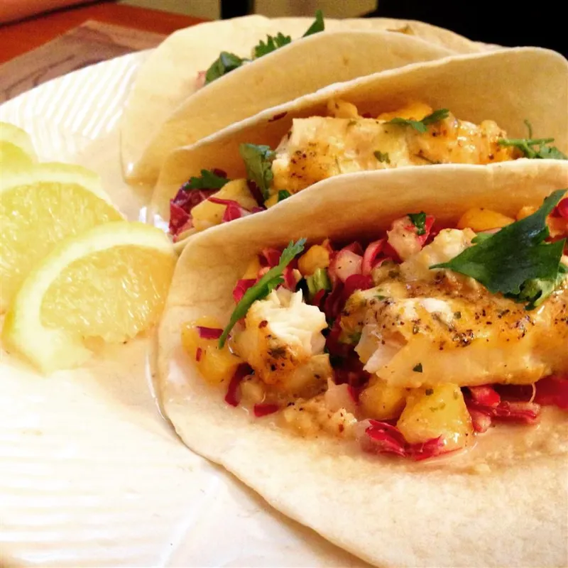 7 Halibut Tacos with Pineapple Slaw