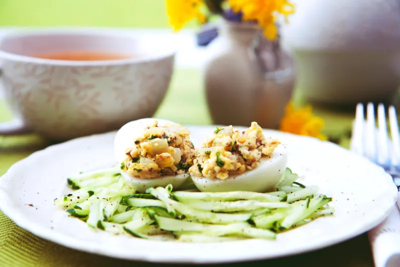 7. Egg Salad on Cucumber Rounds