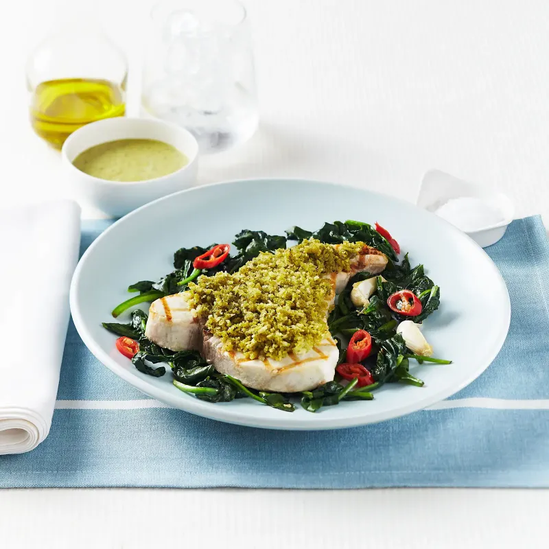 7. Pesto Crusted Swordfish