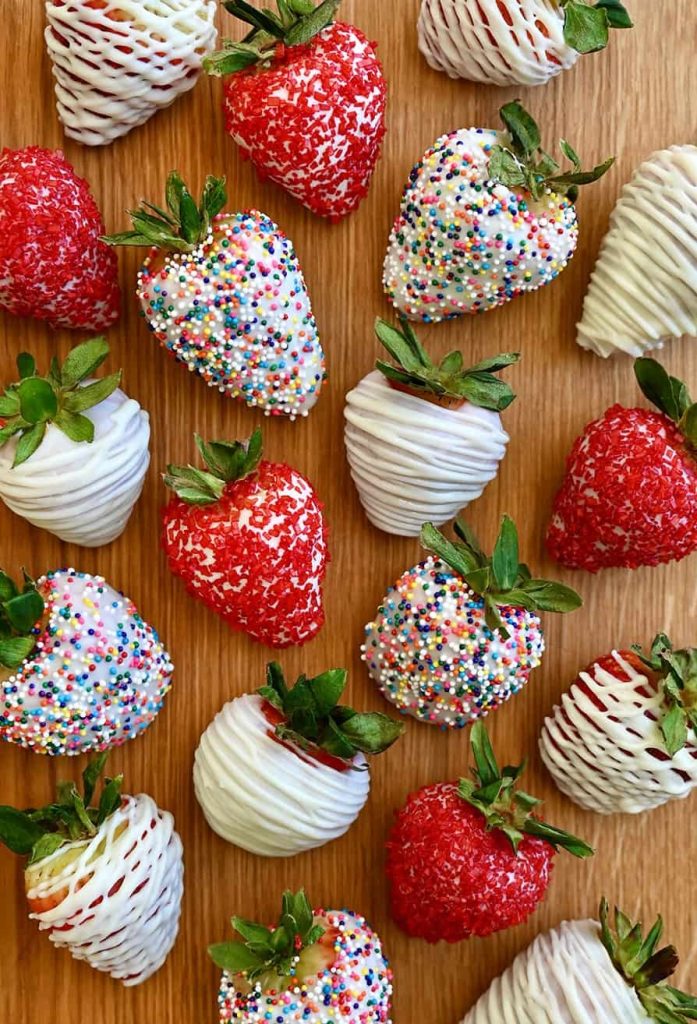 8 Best Valentine Chocolate Covered Strawberries That'll Make Your Date Say Wow 7. White Chocolate with Rainbow Sprinkles