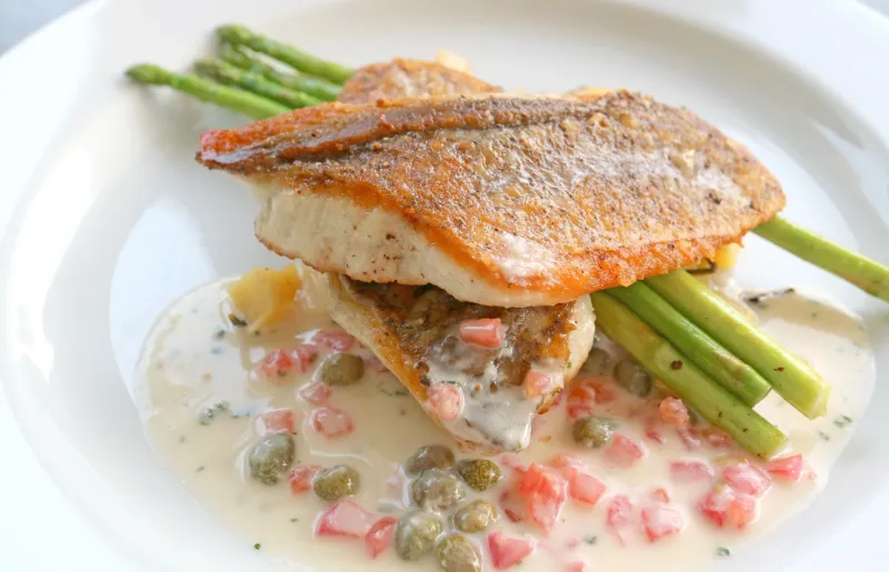 8 Sea Bass with Lemon Caper Sauce