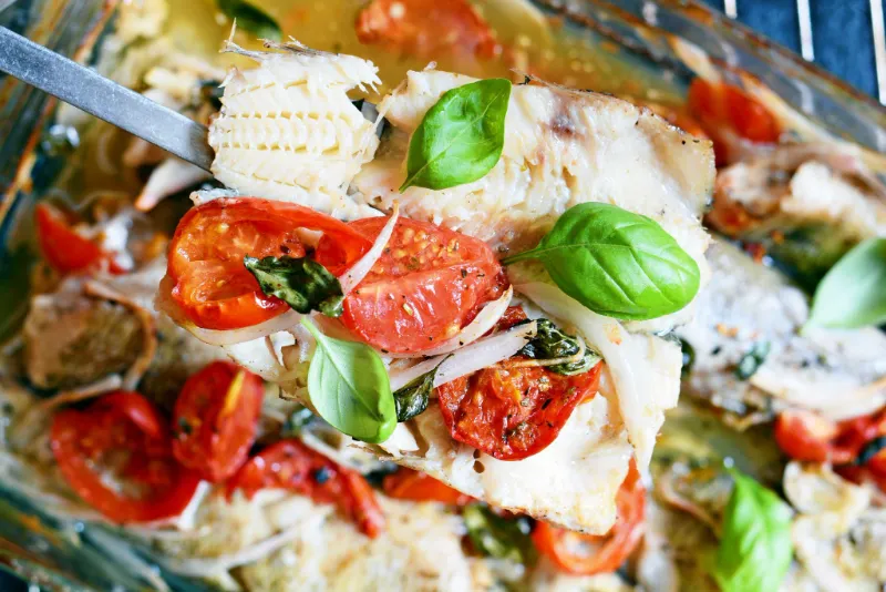 8. Tomato Basil Baked Haddock