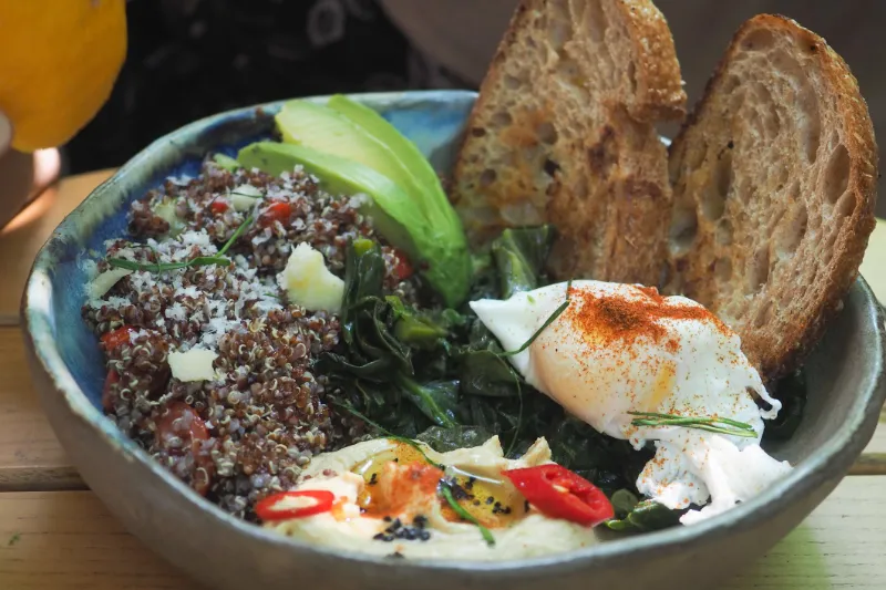 9. Quinoa Breakfast Bowl with Soft Boiled Eggs