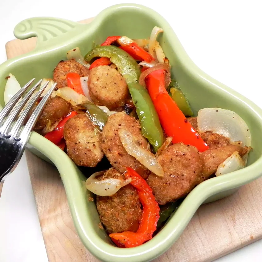 Air Fryer Beyond Meat® Brats, Onions, and Peppers