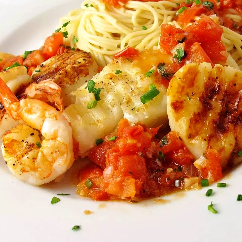 Alaskan Cod and Shrimp with Fresh Tomato