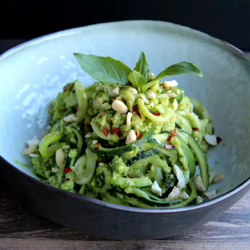 22 Healthy Zucchini Noodle (Zoodle) Recipe Ideas Avocado Pesto with Zucchini Pasta