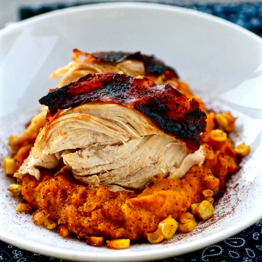 Aztec Chicken with Sweet Potato-Corn Mash