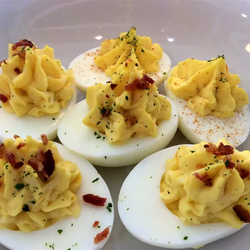 15 Game Day Food Ideas for Your Super Bowl Celebration Bacon Cheddar Deviled Eggs