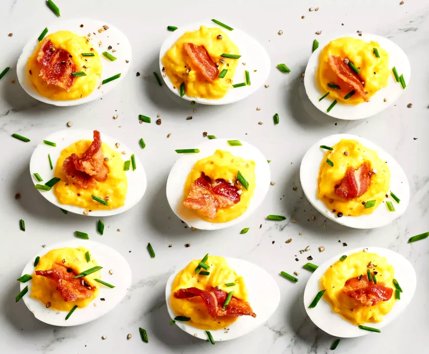 10 Simple Prepare-Ahead Party Appetizers Bacon Cheddar Deviled Eggs