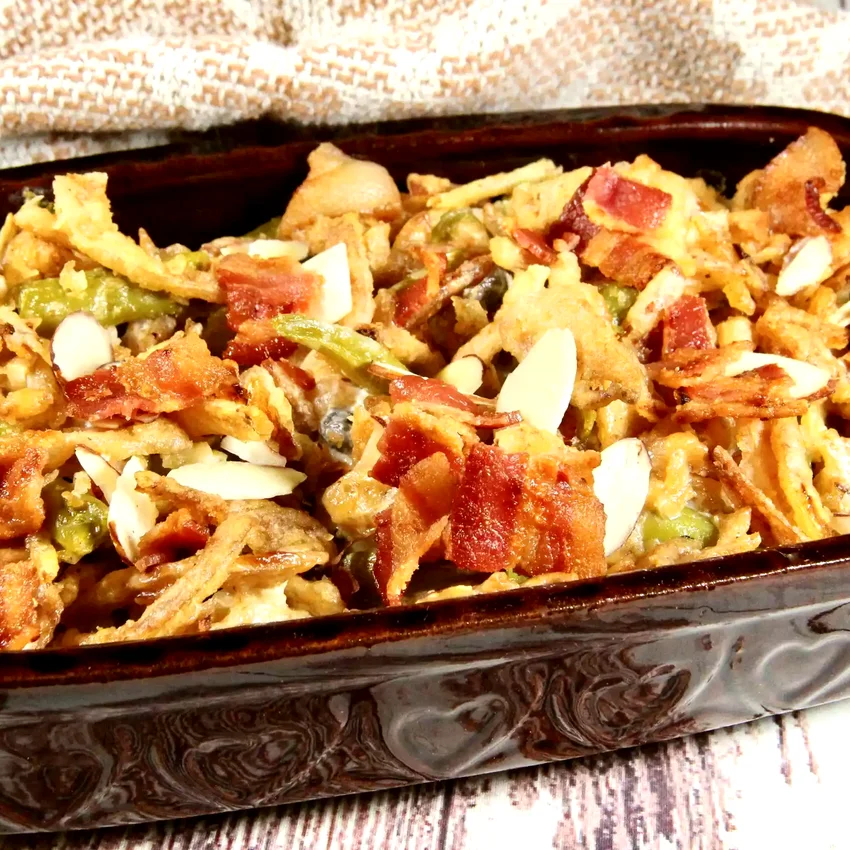 30 Ways to Make Canned Green Beans Actually Delicious Bacon and Almond Green Bean Casserole