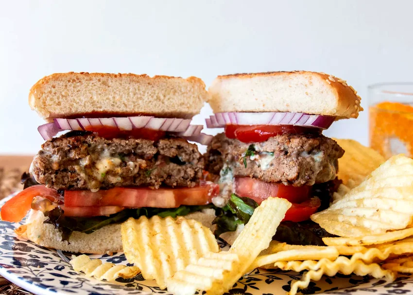 Bacon and Roquefort Stuffed Burgers