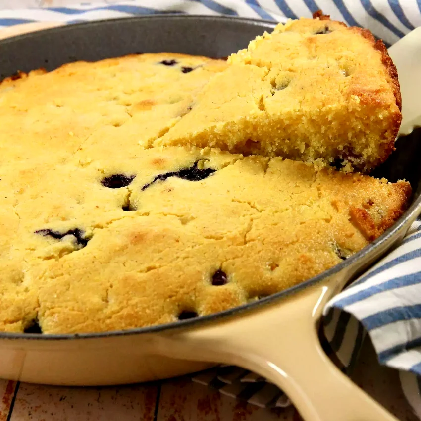 Blueberry Cornbread in a Skillet