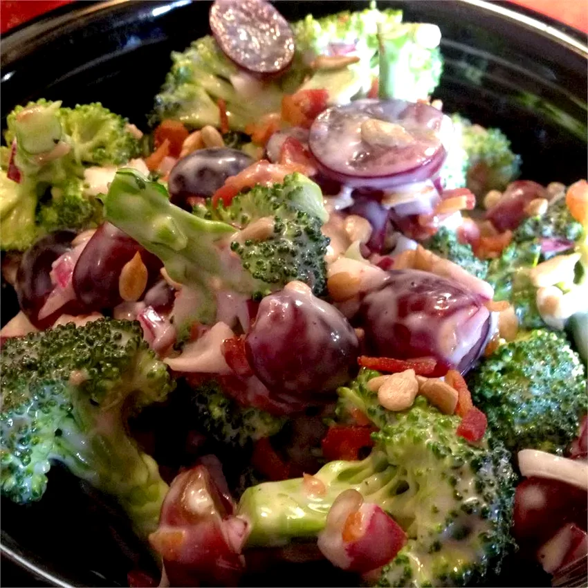 Top 15 Fresh Broccoli Salad Recipes for Every Occasion Broccoli Salad with Red Grapes, Bacon, and Sunflower Seeds