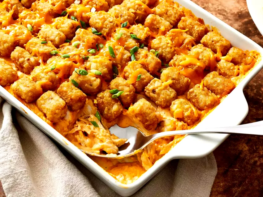 25 Simple Meals That Begin with Frozen Potato Products Buffalo Chicken Tater Tot Casserole