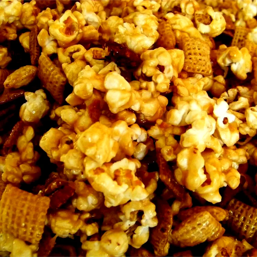 15 Simple Movie Night Treats Perfect for Staying Home Caramel Corn Snack Mix