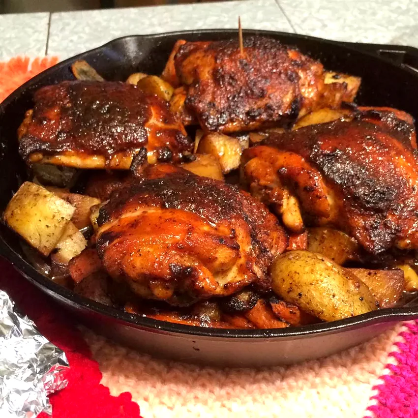 24 Chicken & Potato Dishes That Never Get Old Cast Iron Honey-Sriracha Glazed Chicken with Roasted Root Vegetables