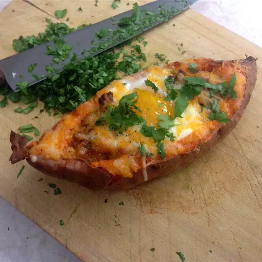 9 Delicious Sweet Potato Stuffing Ideas You'll Love Cheesy Chorizo and Egg Sweet Potato Boats