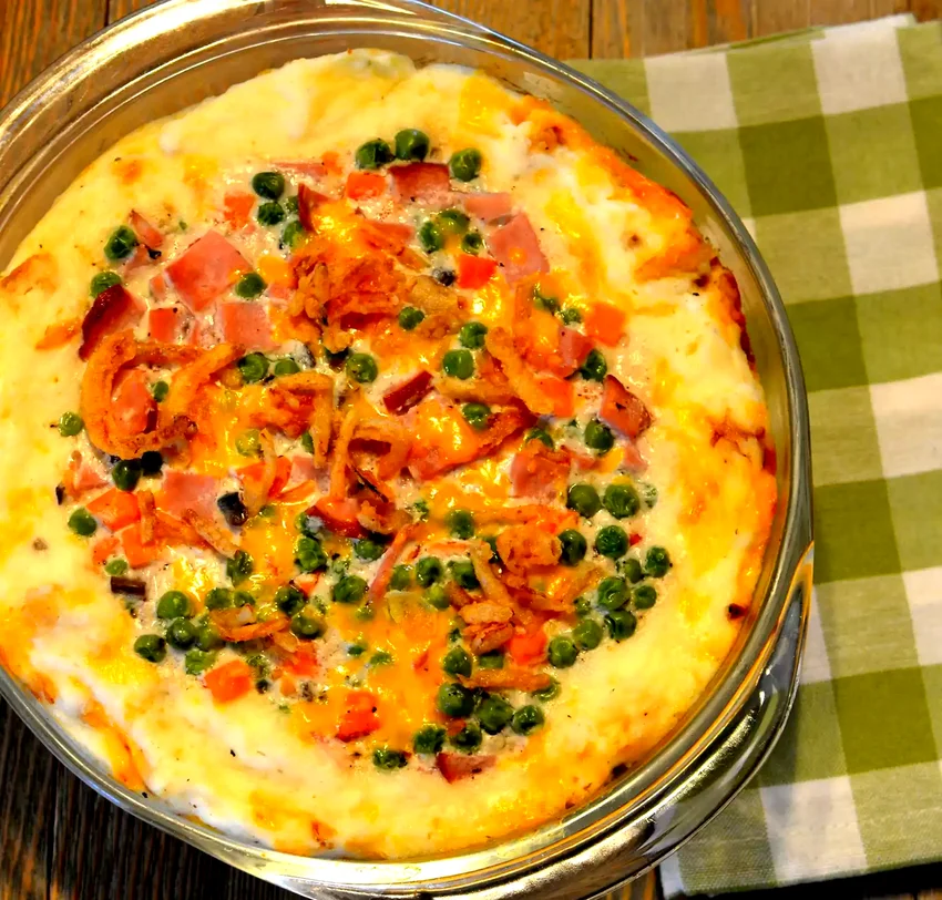 Cheesy Leftover Ham and Mashed Potato Casserole