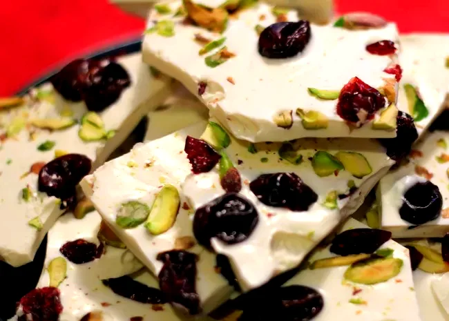30 Sweet Recipes Using White Chocolate Chips Cherry-Pistachio Bark