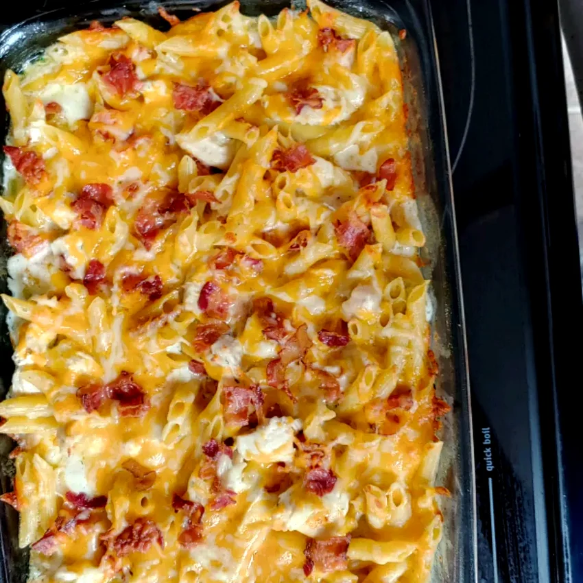 33 Comfort Pasta Dishes Loaded with Melted Cheese Chicken-Bacon-Ranch Pasta Bake