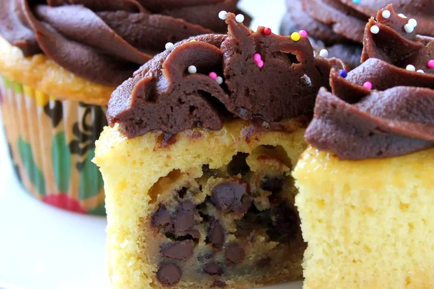 30 Graduation Party Foods That Make Celebrating Easy Chocolate Chip Cookie Dough + Cupcake = The BEST Cupcake. Ever.
