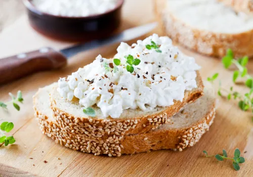 Cottage Cheese with Sliced Almonds and Cinnamon