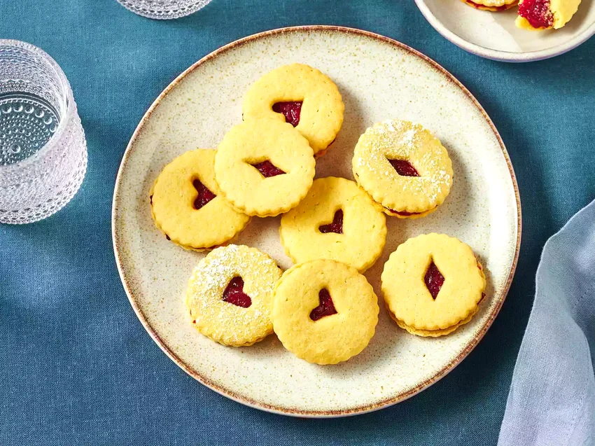Cranberry Cornmeal Linzer Cookies