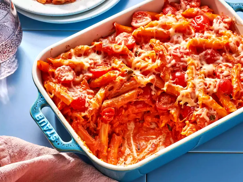 Top 33 Baked Pasta Recipes for Simple Weeknight Dinners Creamy Pasta Bake with Cherry Tomatoes and Basil