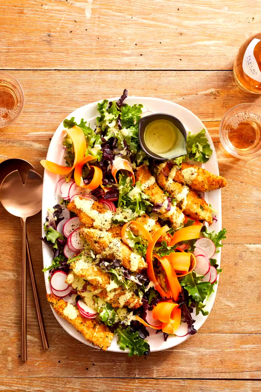 Crispy Chicken Salad with Yummy Honey Mustard Dressing