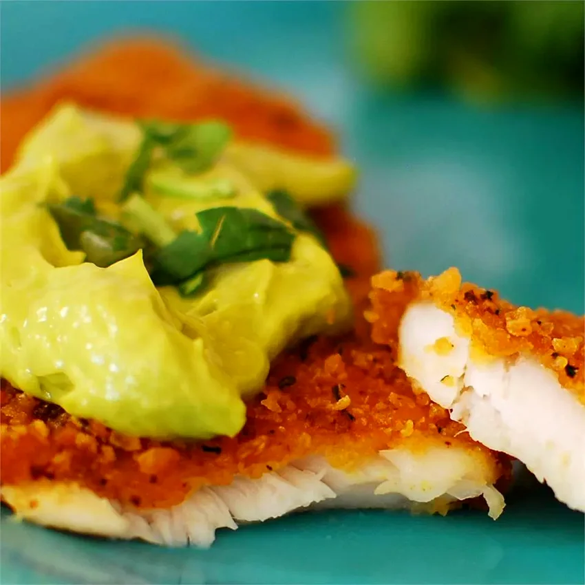 Crispy Chipotle Lime Tilapia with Cool Avocado Sauce