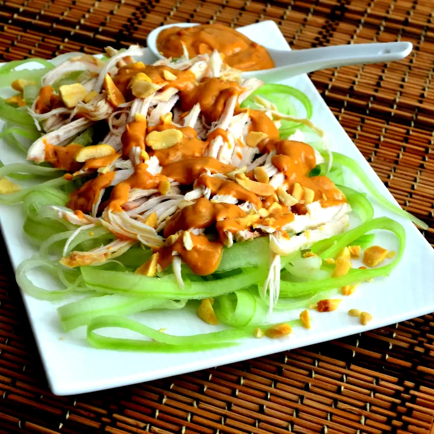 Cucumber Chicken Salad with Spicy Peanut Dressing