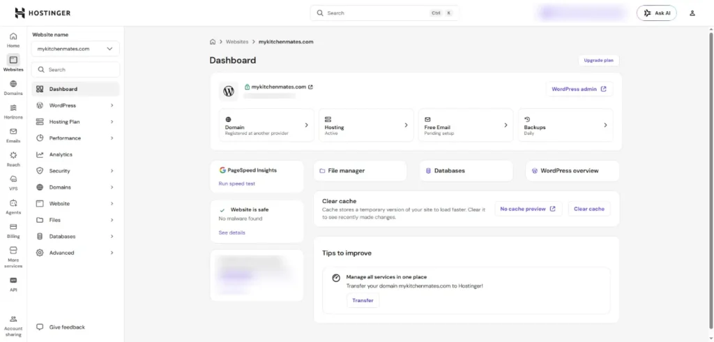 How I Make $1,000+ a Month From My Food Blog (My Exact Strategy) Dashboard-Hostinger mkm