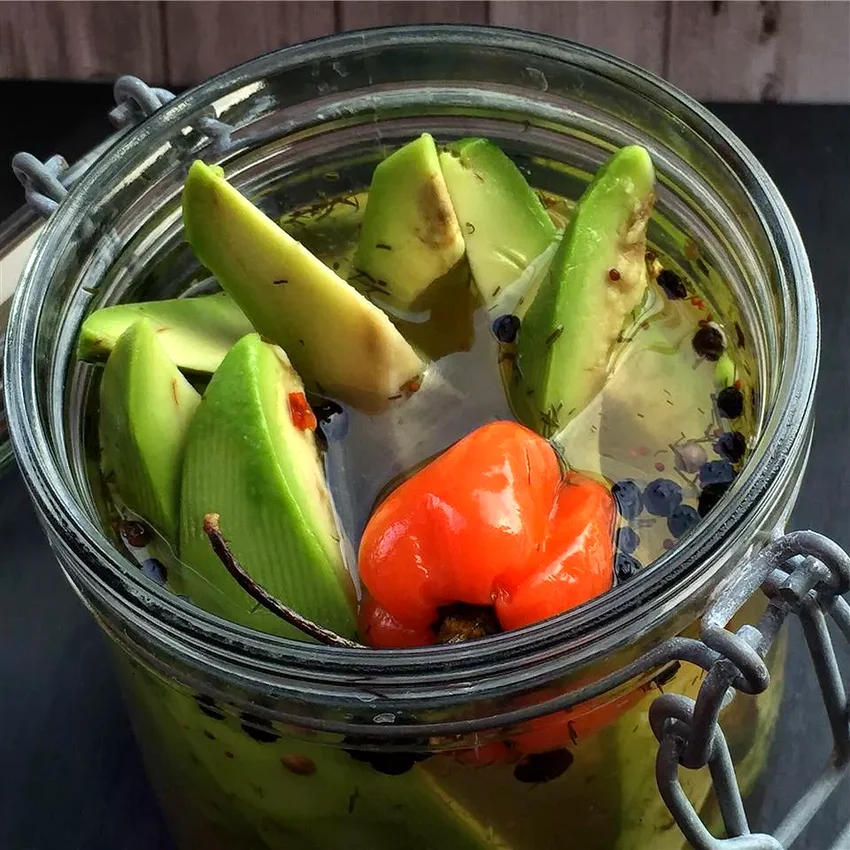 Deliciously Spicy Dill Avocado Pickles