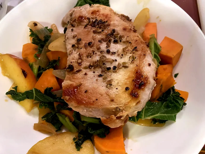25 Hearty Main Course Recipes Featuring Sweet Apples Fennel-Rubbed Pork Chops with Apple, Kale, and Sweet Potato