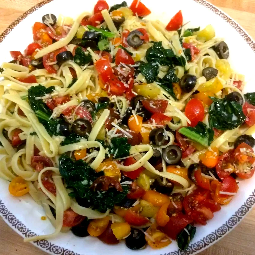30 Top Plant-Based Pasta Dishes for Healthy Eating Fettuccine with Kale and Tomato-Olive-Cream Sauce