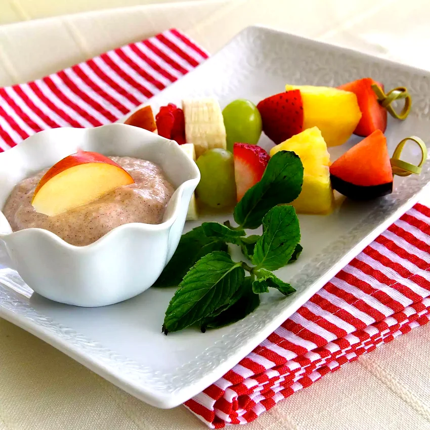 15 Delicious And Easy Recipes For Kids Birthday Celebrations Fruit Skewers with Apple Cinnamon Dipping Sauce
