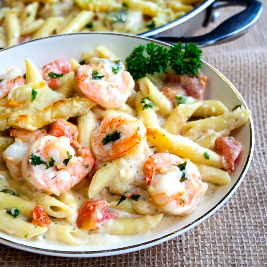Garlic Shrimp Pasta Bake