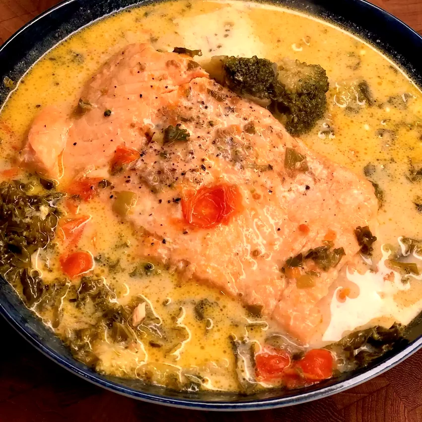 Ginataang Salmon (Filipino Salmon in Coconut Milk)