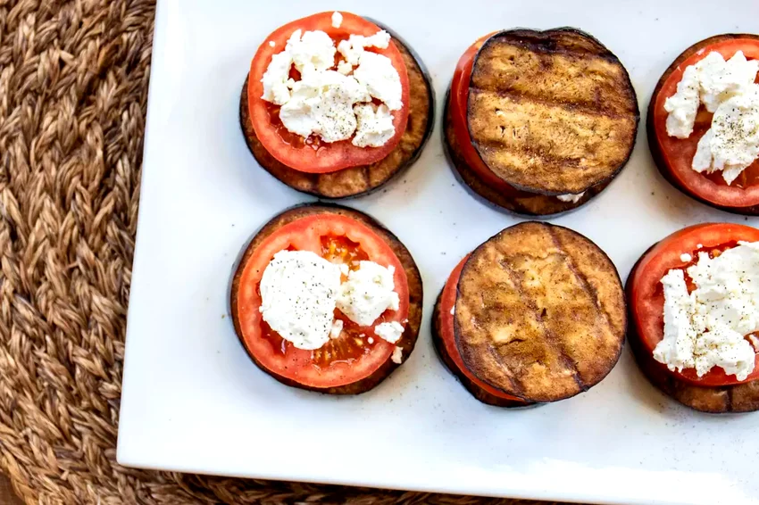 Grilled Eggplant, Tomato and Goat Cheese
