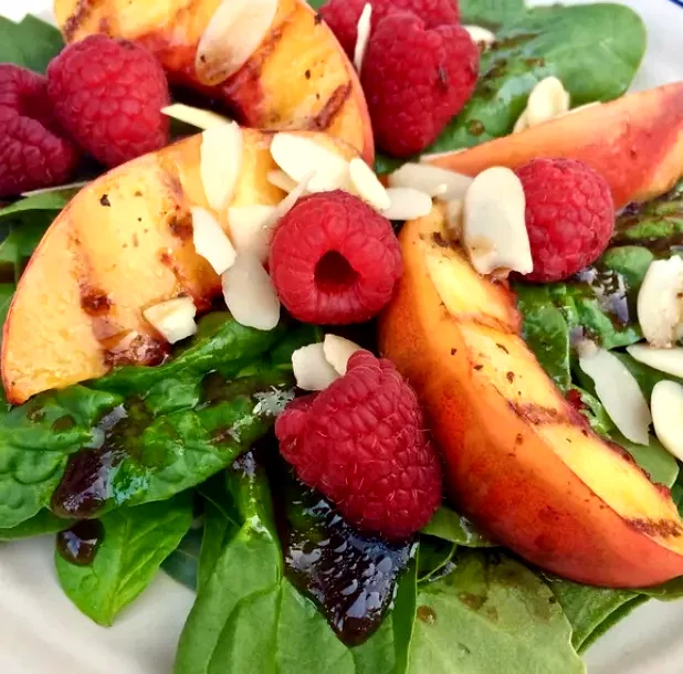 10 Fresh Peach Salad Ideas for Your Summer Table Grilled Peach Salad with Spinach and Raspberries