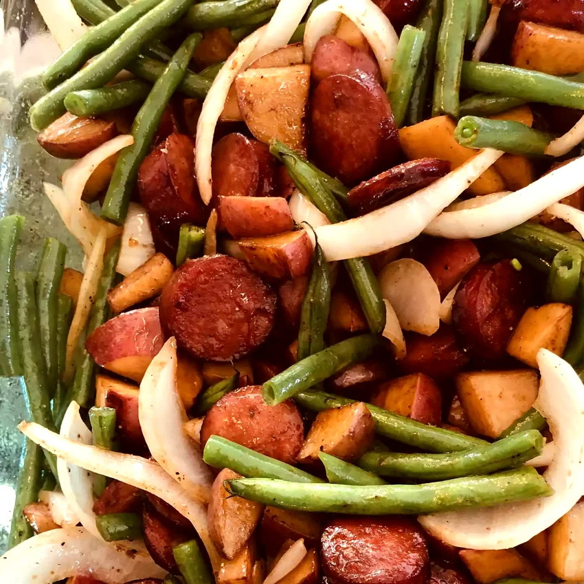 30 Simple Campfire Meals That Make Outdoor Cooking Easy Grilled Sausage with Potatoes and Green Beans