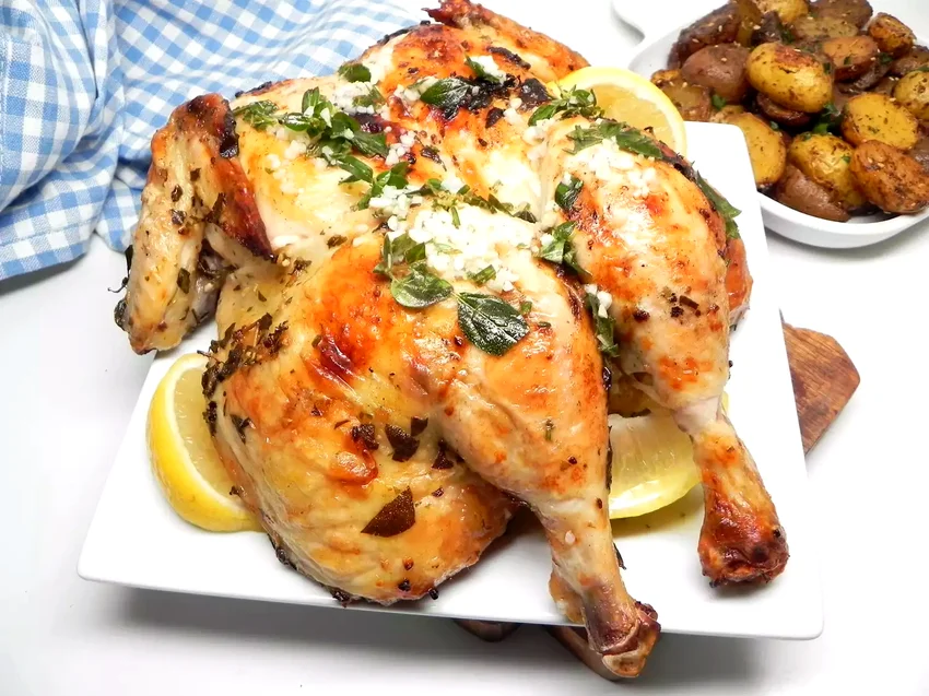 12 Mediterranean Chicken Dishes That Bring Greece Home Grilled Spatchcocked Greek Chicken