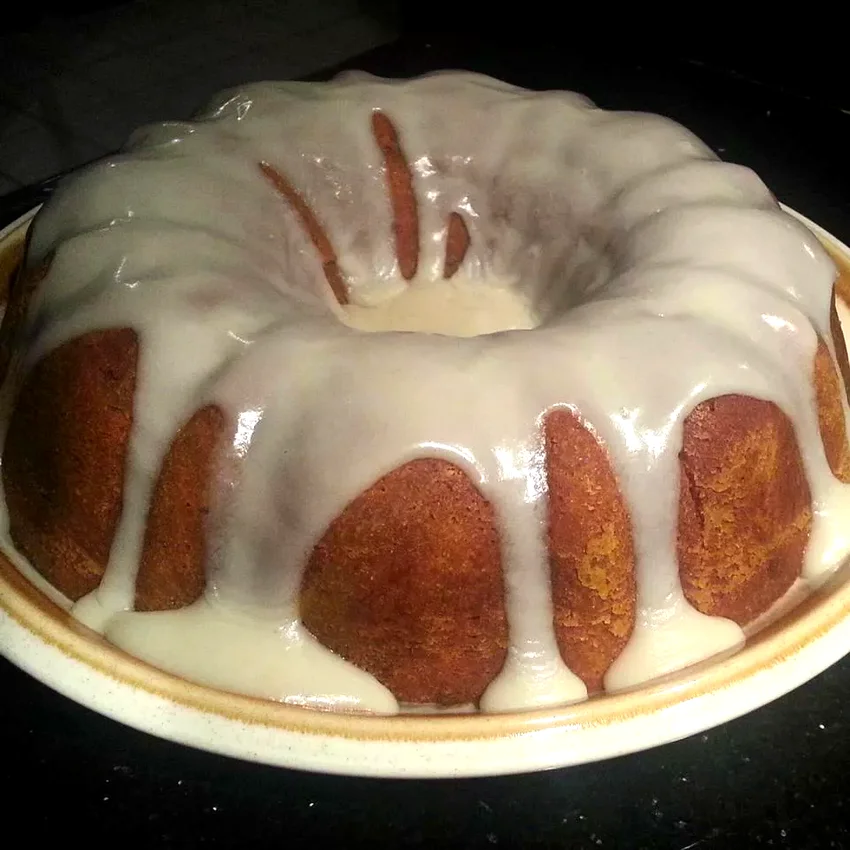 Holiday Pumpkin Cake with Rum-Cream Cheese Glaze