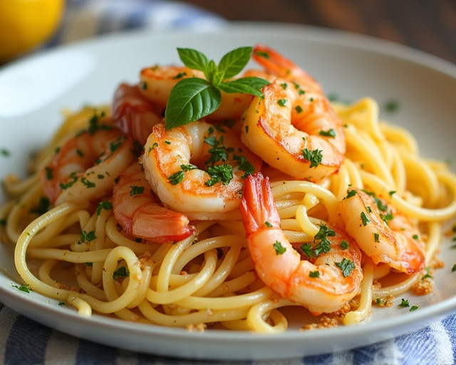 Lemon Garlic Shrimp and Angel Hair Pasta Bake