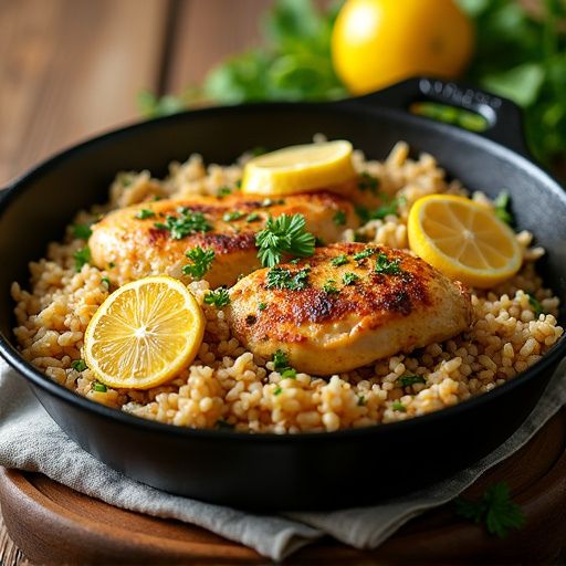 Lemon Herb Mediterranean Chicken and Rice Skillet